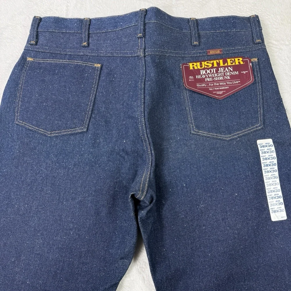 Vintage Rustler Wrangler Boot Cut Jeans 38x30 Pre Shrunk Heavyweight USA NWT